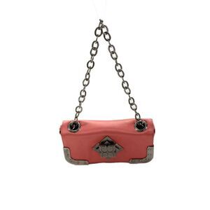 BCBG Max Azria Womens Satin Turnlock Satchel Shoulder Handbag Coral Pink